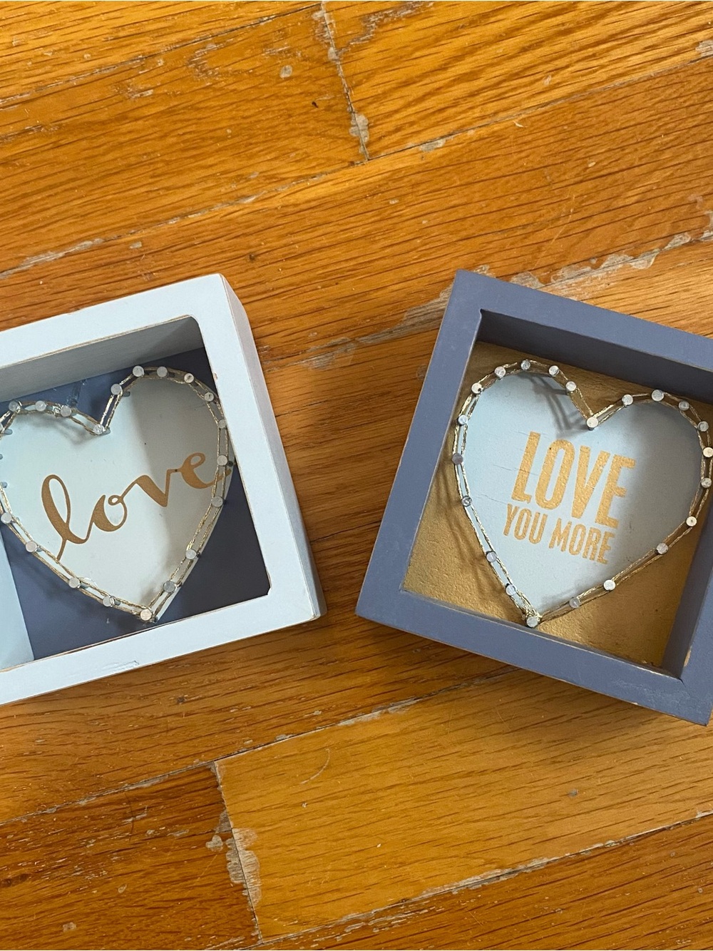 Set of 2 Heart Shadow Box Wall Plaques in Gray and White